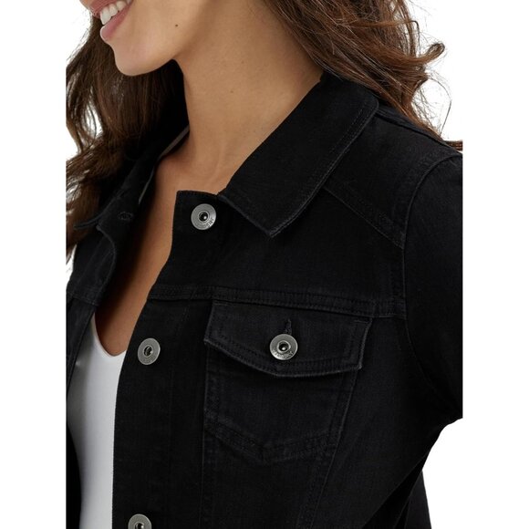 Brand New Women Black Cotton Wrangler Authentics Denim Jacket Casual Classic - Picture 3 of 4